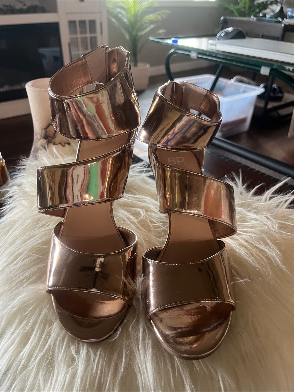 NORDSTROM bp Metallic Rose Gold Spiral Strap High-Heel Sandals